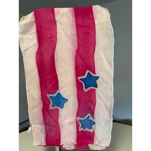 Gorgeous Silk Scarf - Pink & White Stripes with Blue Stars